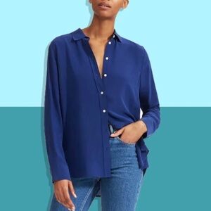 Everlane relaxed silk shirt in royal blue